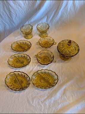 Anchor Hocking Amber Pressed Glass Serveware Set